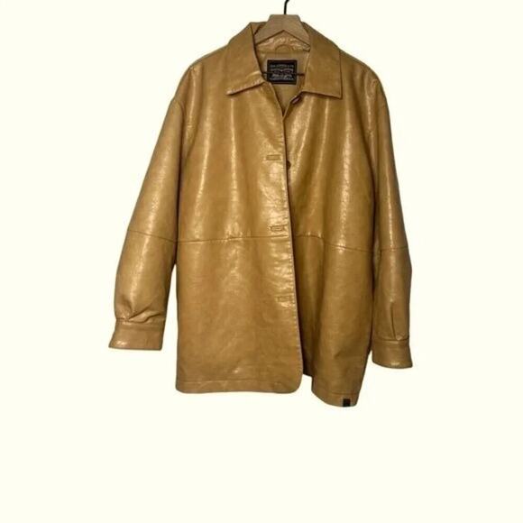 Levi's Oversize Tan Faux Leather Relaxed Button Front Jacket Size Large - Picture 3 of 16